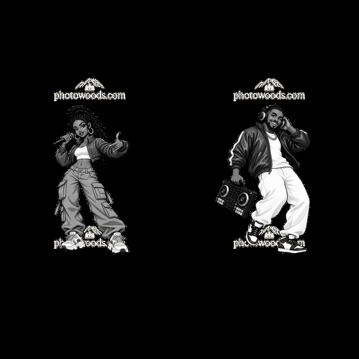 Hip-hop artists perform with microphone and turntables - AI-generated stock image