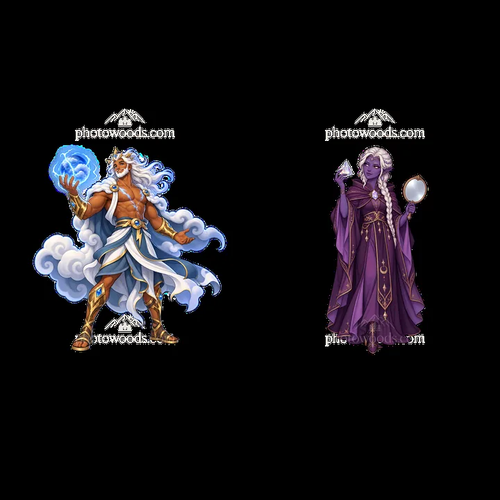 Pagan gods sticker pair with thunder god and witch goddess - AI-generated stock image