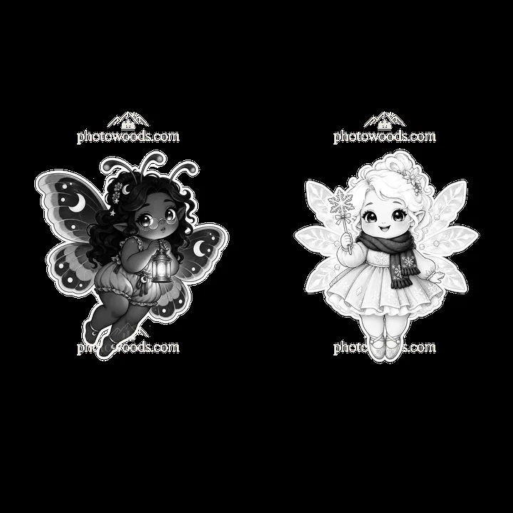 Kawaii chubby fairies with butterfly wings and accessories - AI-generated stock image