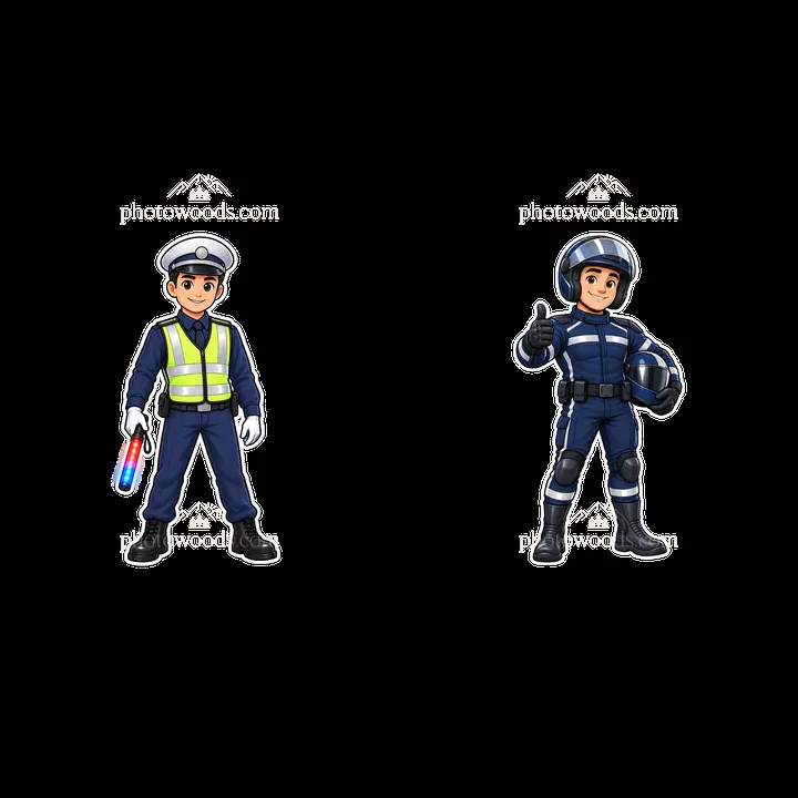 Police officer and police man in uniform with accessories - AI-generated stock image