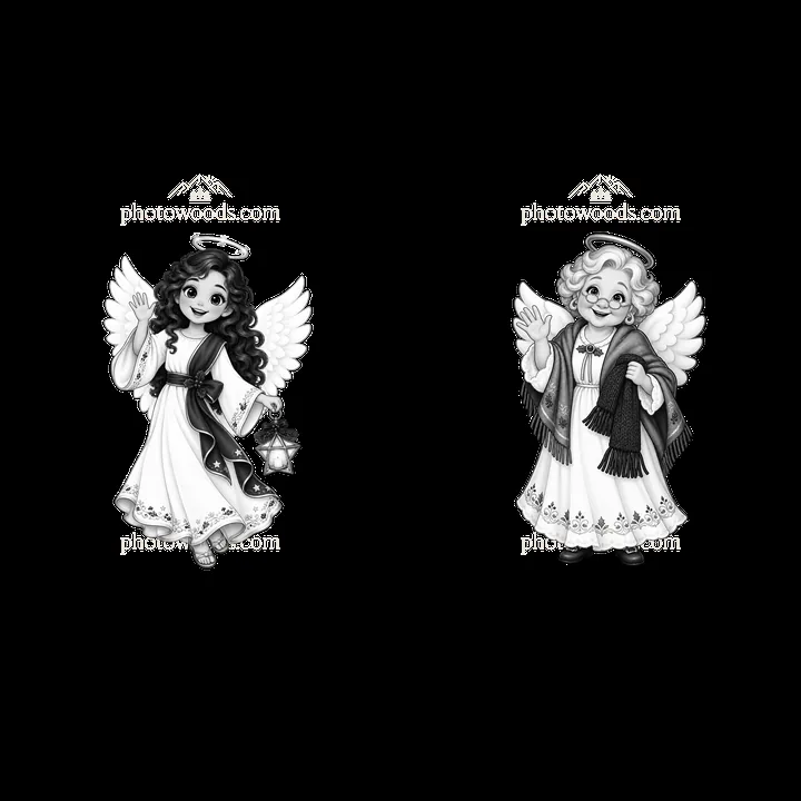 Christmas angel cartoon sticker illustration set - AI-generated stock image