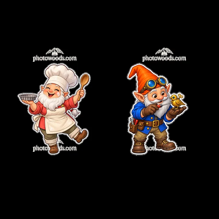 Gnomes cooking and exploring with a spoon and snail - AI-generated stock image