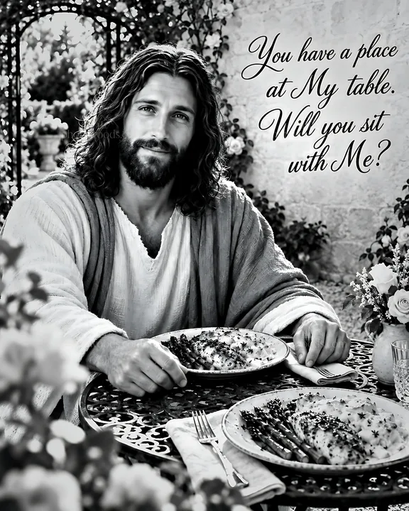 Invitation to dine in a rose garden - AI-generated stock image