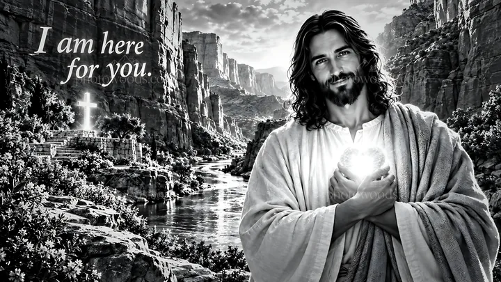 Guidance along the Canyon River with a figure and cross - AI-generated stock image