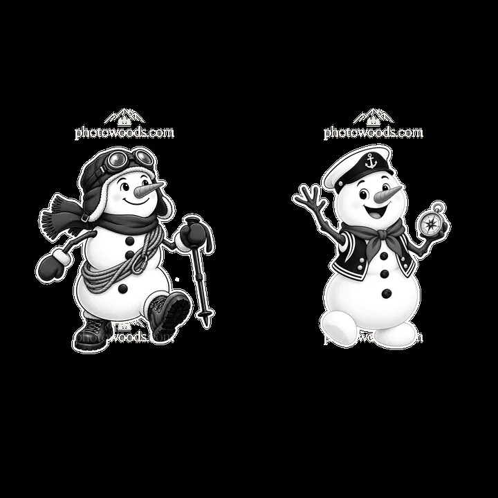 Two cartoon snowmen in adventure and nautical themes - AI-generated stock image