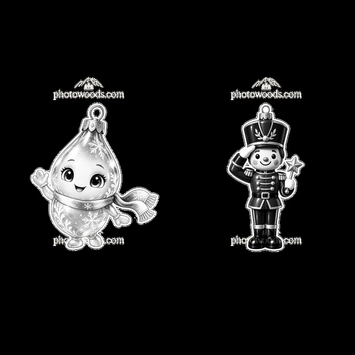 Cartoon Christmas ornaments with a snowman and a soldier figure - AI-generated stock image