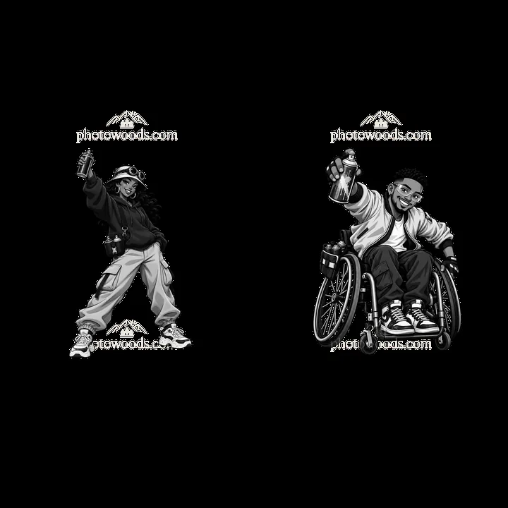 Streetwear graffiti sprayers in monochrome illustration - AI-generated stock image