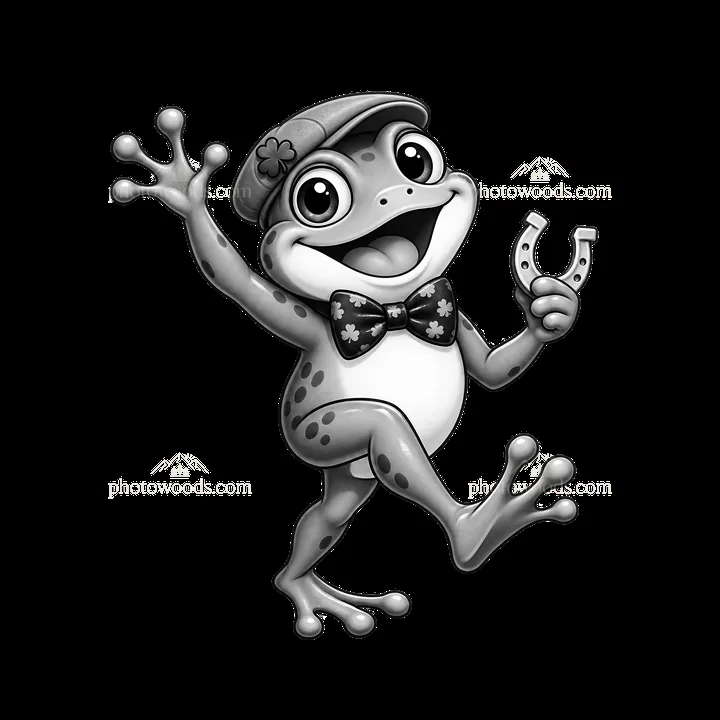 Frog in a bow tie and hat holding a horseshoe for St. Patrick's Day - AI-generated stock image