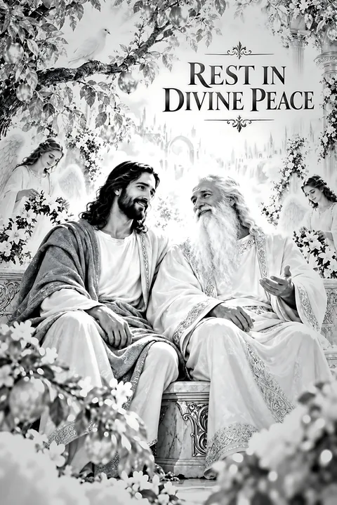 Rest in divine peace with figures in serene setting - AI-generated stock image