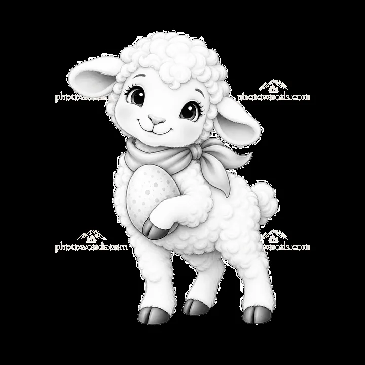 Lamb holding a decorated egg for Easter celebration - AI-generated stock image
