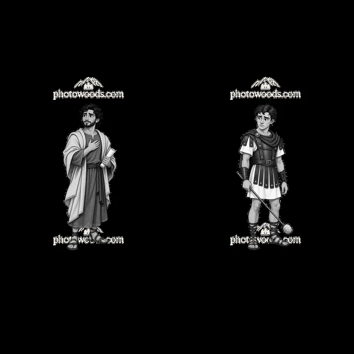 Two characters representing different roles in biblical scene - AI-generated stock image
