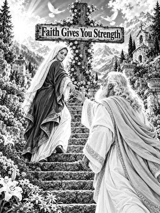 Jesus Christ reaches out to guide a person on a path - AI-generated stock image