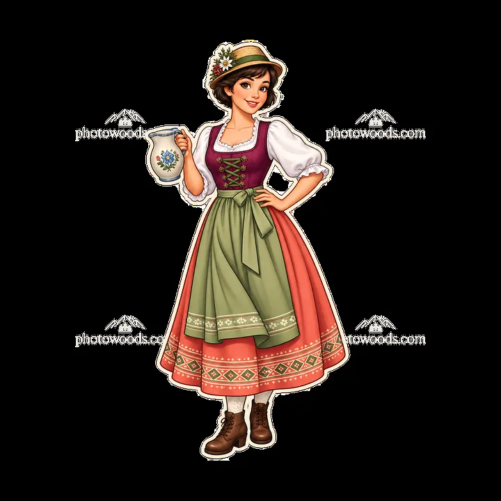 Woman in traditional folk dress holding a pitcher - AI-generated stock image