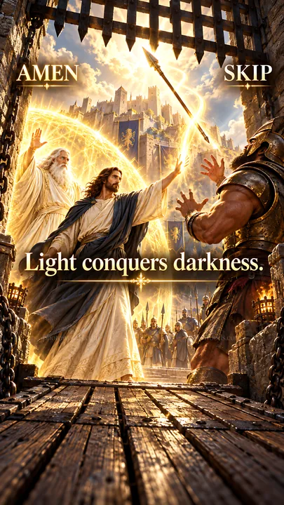 Jesus Christ brings light to the battle against darkness - AI-generated stock image