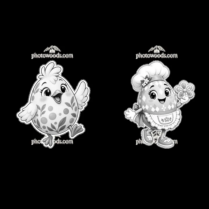 Colorful Easter egg and chick character sticker design - AI-generated stock image
