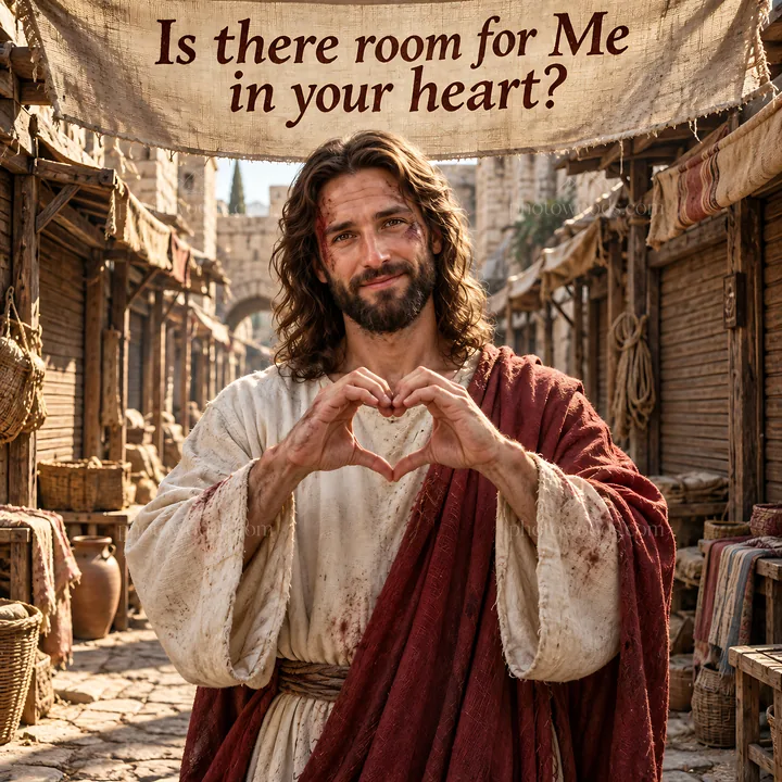 Jesus Christ asking if there is room for Him in your heart - AI-generated stock image