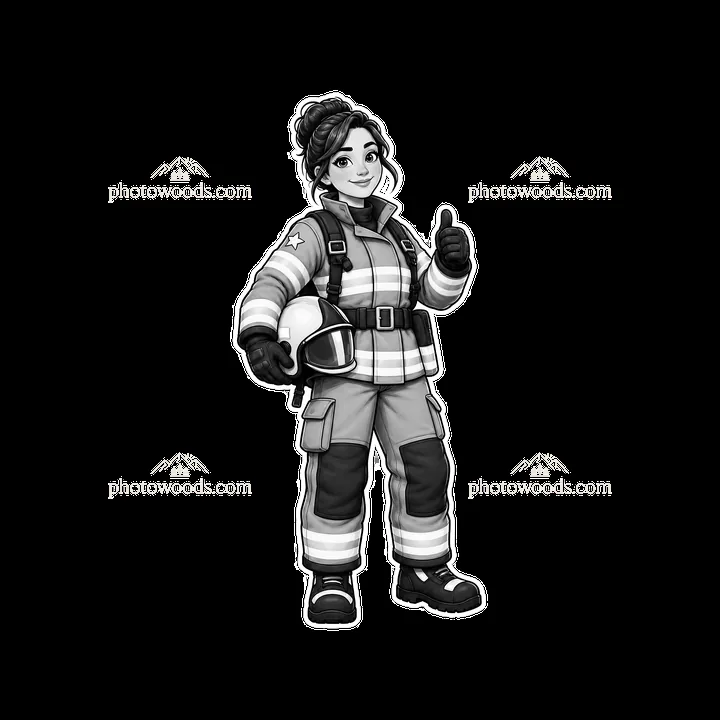 Firefighter giving a thumbs up in monochrome cartoon style - AI-generated stock image