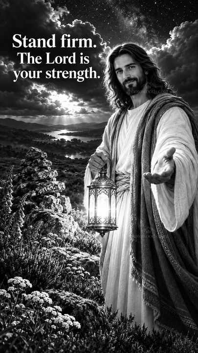 Jesus Christ standing firm, offering light and strength - AI-generated stock image