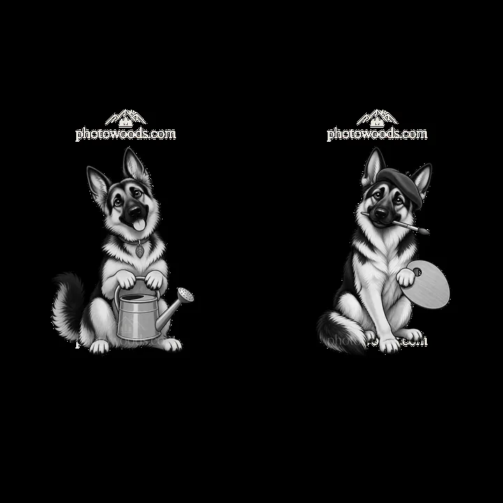 Two German Shepherd dogs are depicted in a black-and-white style - AI-generated stock image