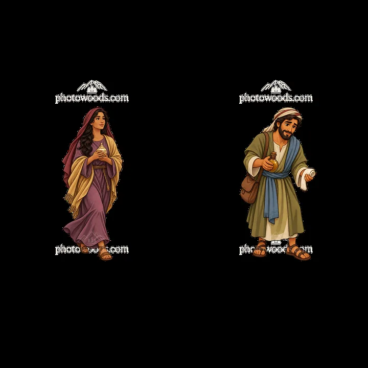 Jesus and Mary walking together in an outdoor setting - AI-generated stock image