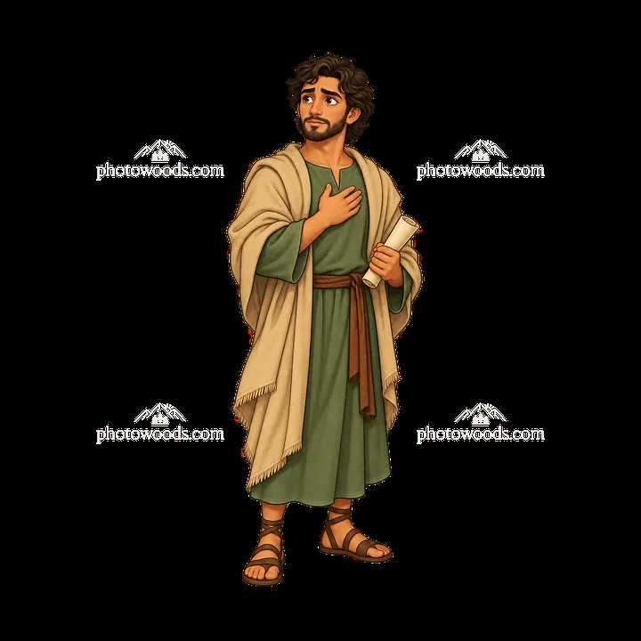 Cartoon figure of a man in robe holding a scroll - AI-generated stock image