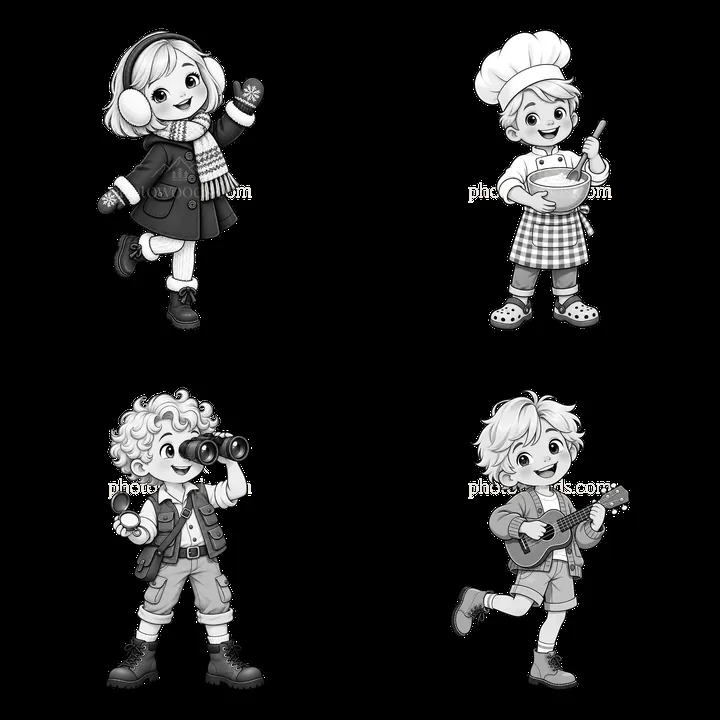 Blond child stickers engaged in fun activities and hobbies - AI-generated stock image
