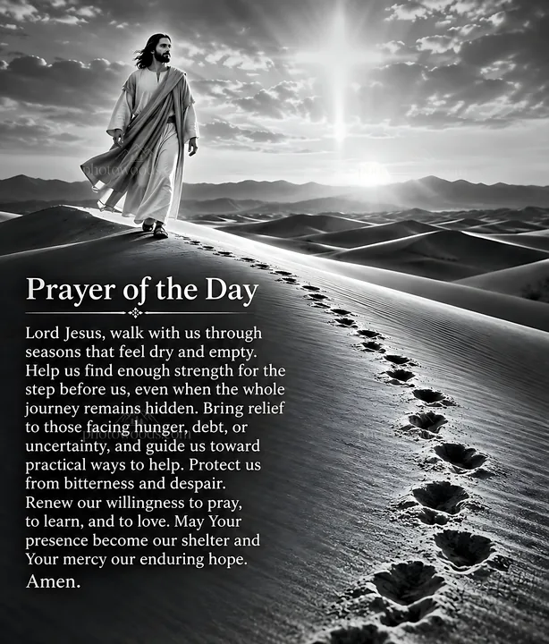 Hope across the desert with footsteps on the sand - AI-generated stock image