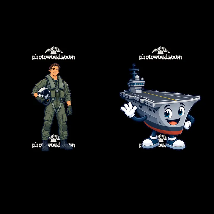 Pilot with aircraft carrier cartoon sticker illustration - AI-generated stock image