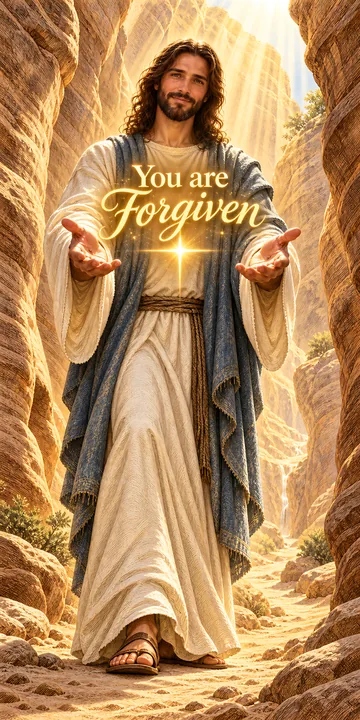 Jesus Christ offering forgiveness in a desert setting - AI-generated stock image