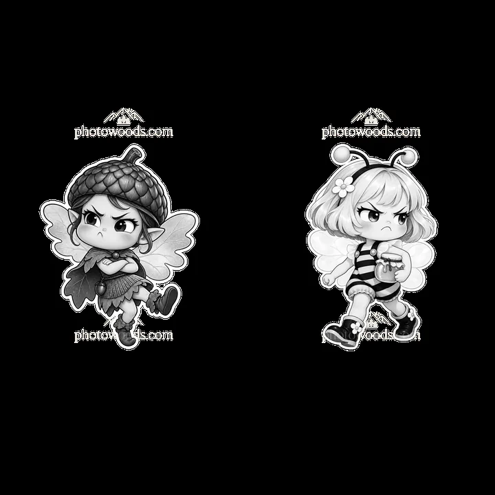 Grumpy fairy characters with wings and distinct outfits - AI-generated stock image