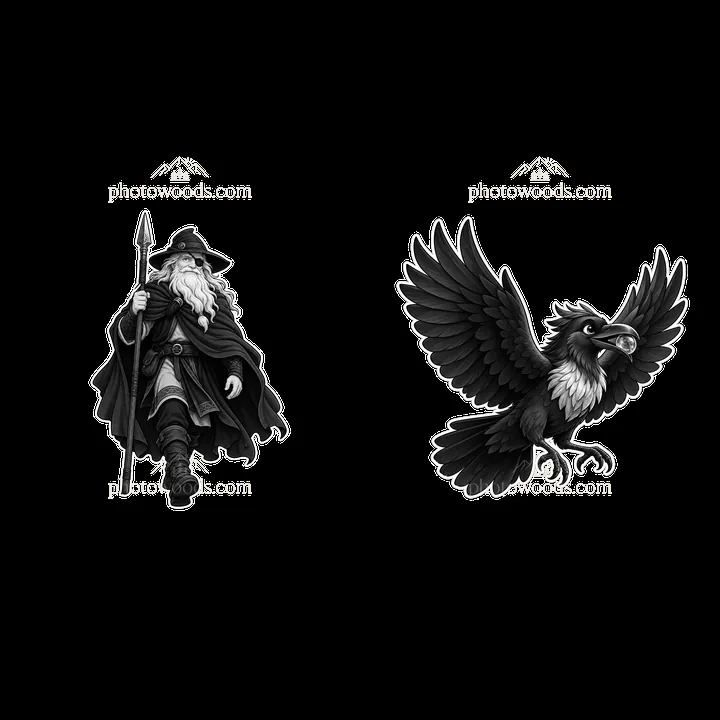 Odin the Norse All-Father with a raven companion - AI-generated stock image