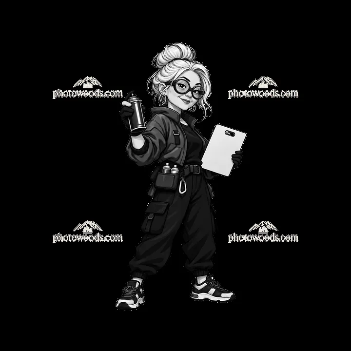 Cartoon graffiti sprayer with can and clipboard in streetwear - AI-generated stock image