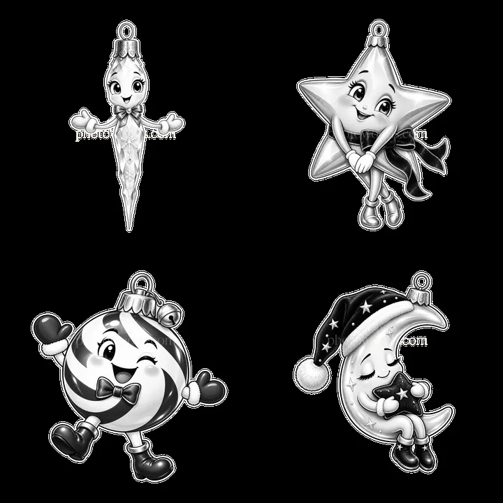 Four Christmas ornament stickers in a 2x2 layout - AI-generated stock image