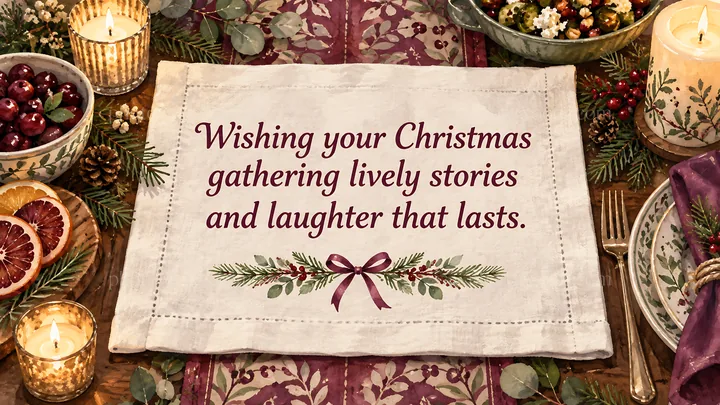 Christmas Table Greeting with Stories and Laughter - AI-generated stock image