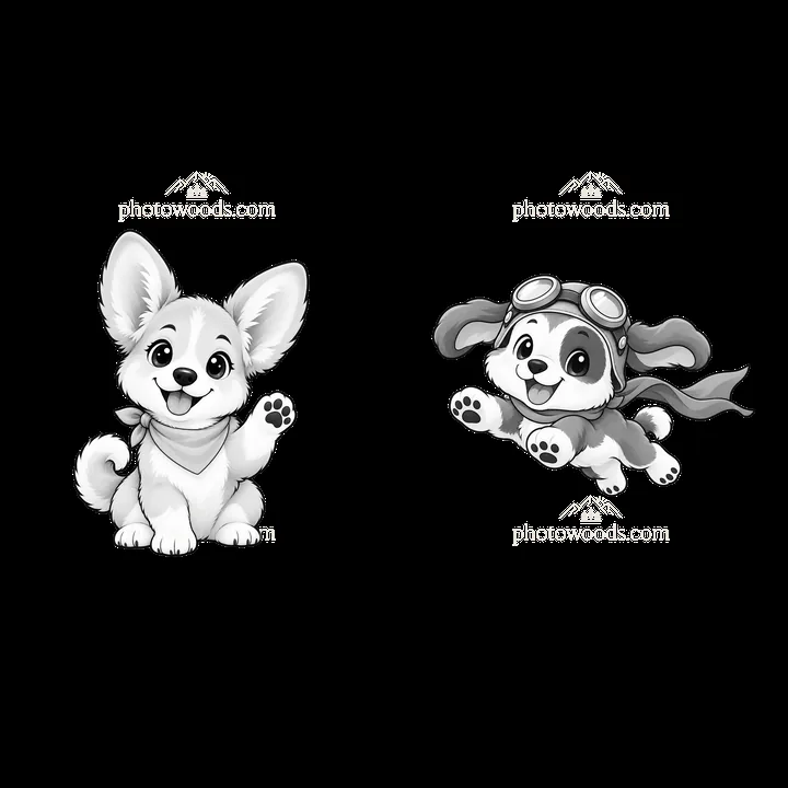 Cute dog stickers with a corgi and a playful puppy in a cape - AI-generated stock image