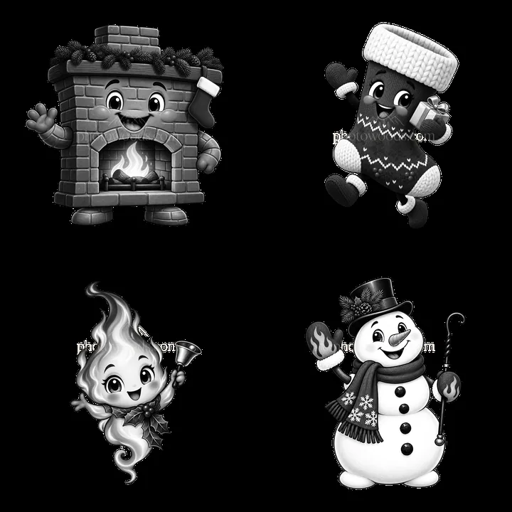 Christmas fireplace with decorative elements in cartoon style - AI-generated stock image