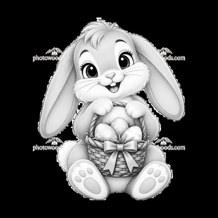 Easter bunny holding a basket of eggs with a cheerful smile - AI-generated stock image