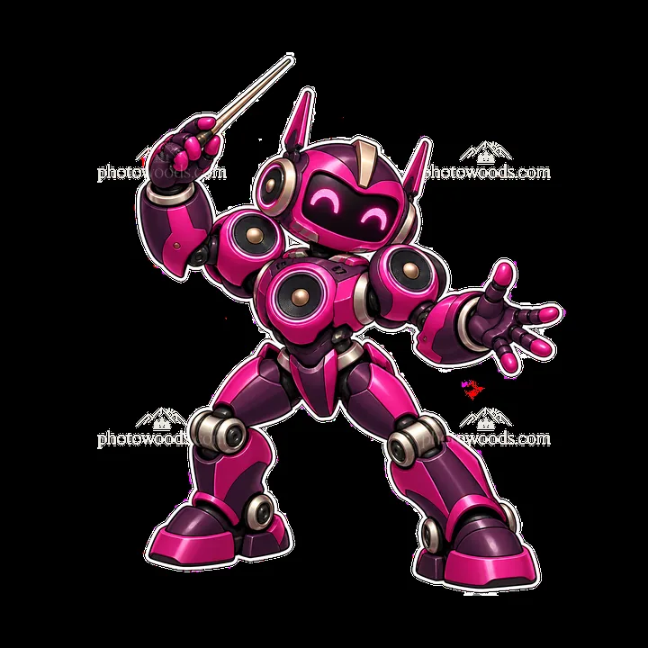 Colorful mech robot conducting with a baton - AI-generated stock image