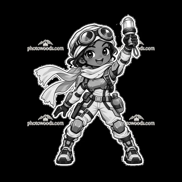 Kawaii futuristic super-soldier holding a flashlight and waving - AI-generated stock image