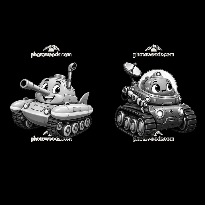 Cartoon tank and lunar vehicle characters in playful design - AI-generated stock image
