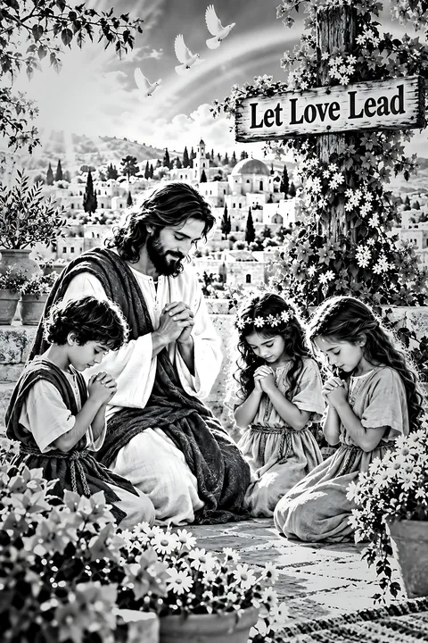 Prayer on the rooftop terrace - AI-generated stock image