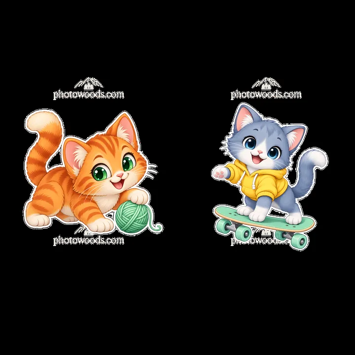 Kawaii cats playing with yarn and skateboarding together - AI-generated stock image