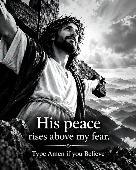 Peace on the mountain with a figure on a cross - AI-generated stock image