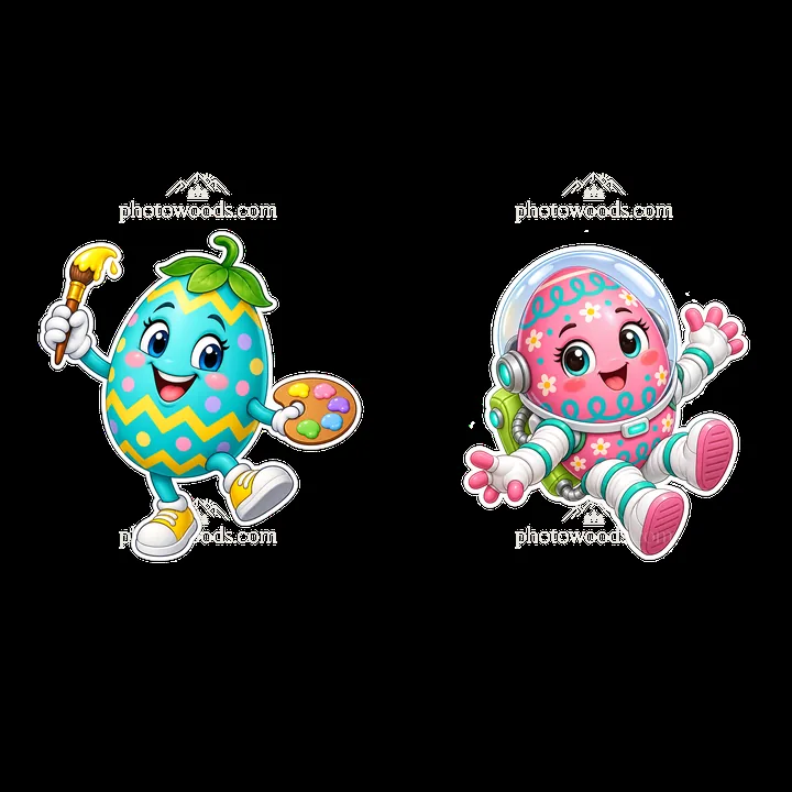 Colorful cartoon Easter eggs in a playful design - AI-generated stock image