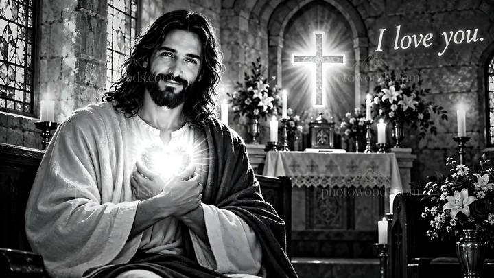 Love in the candlelit chapel - AI-generated stock image