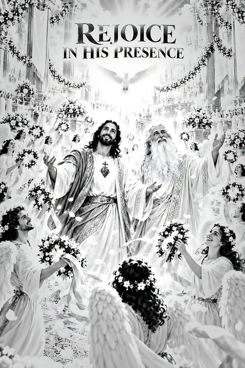Rejoice in His presence with angels and divine figures - AI-generated stock image
