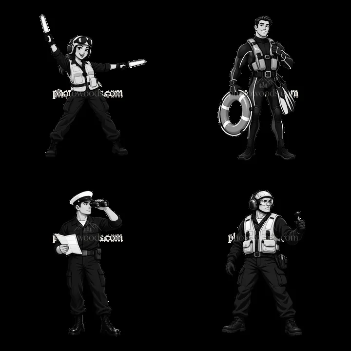 Aircraft carrier crew members in action on deck - AI-generated stock image