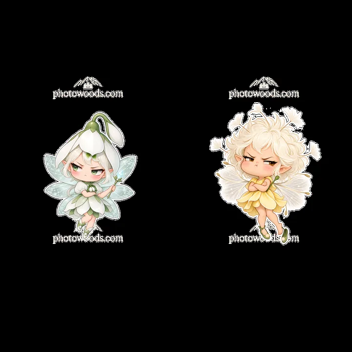 Kawaii grumpy fairy stickers with unique expressions - AI-generated stock image