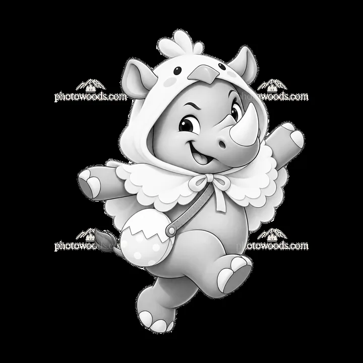 Happy rhinoceros in Easter outfit with egg basket - AI-generated stock image