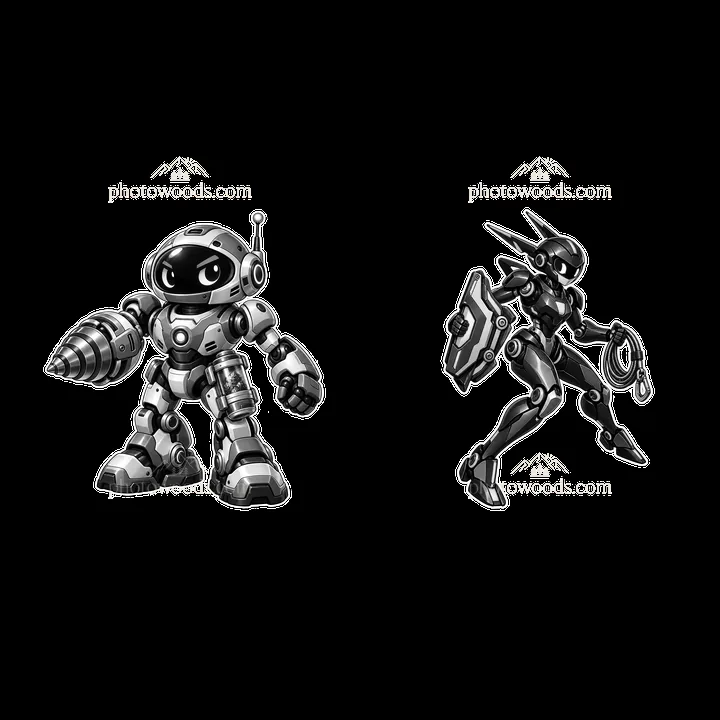 Two mech robots in dynamic poses with distinct features - AI-generated stock image